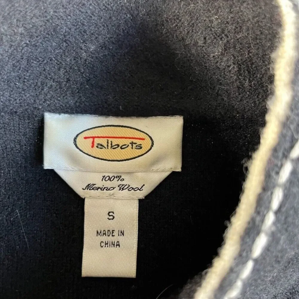 Vintage Talbots Jacket Womens Small Black 100% Merino Wool Coat Military‎ Retro
